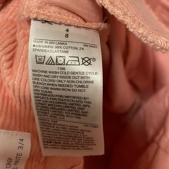 gap salmon pink high rise crop petite corduroy pants - Picture 6 of 7